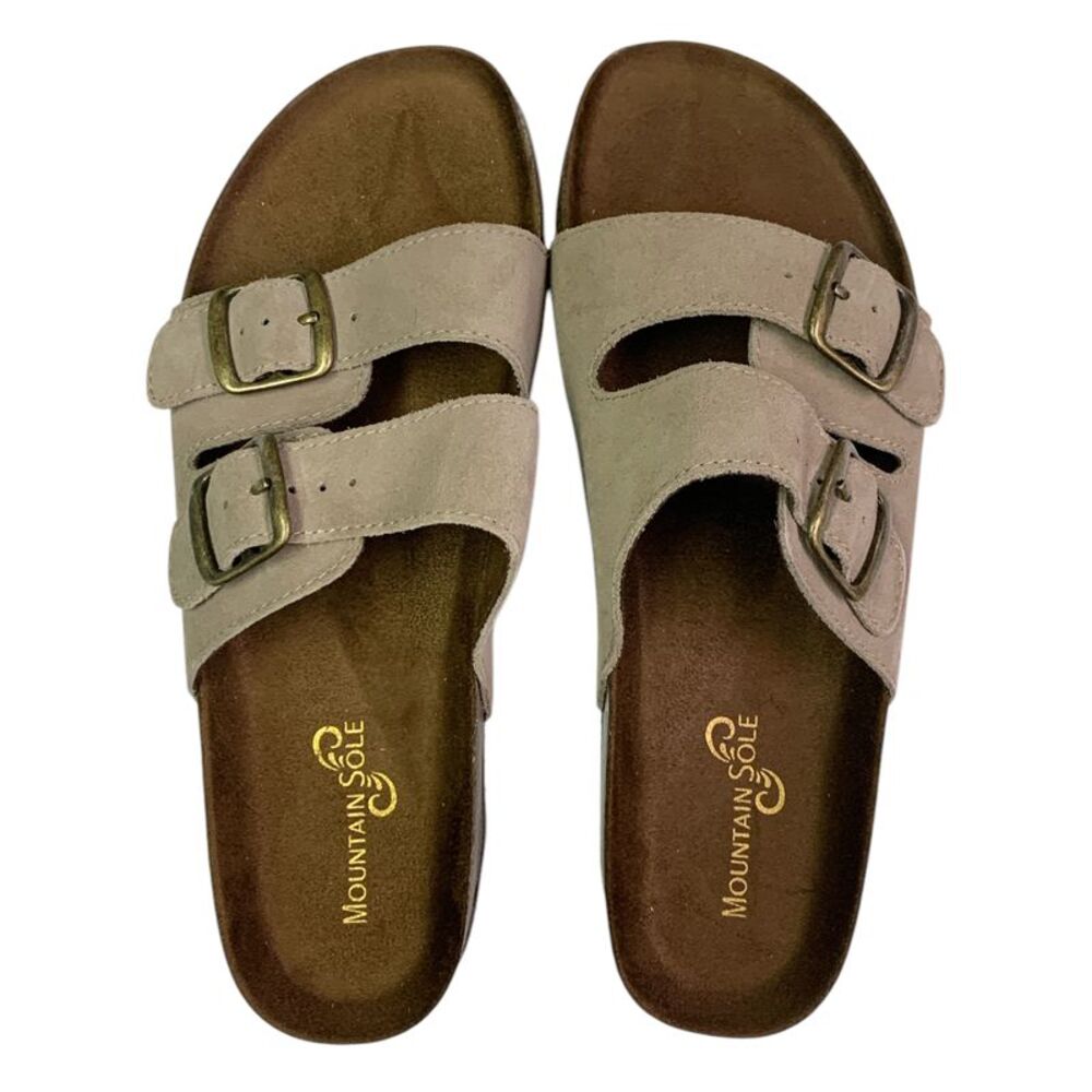 Mountain Sole Women's Easy Slide-On Double Buckle Leather Sandal - Taupe - Picture 5 of 6